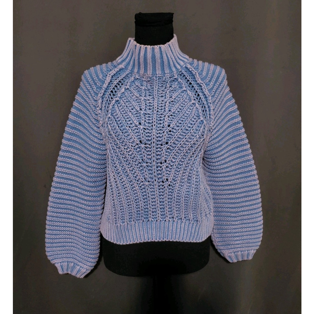 Free People Sweater Sweetheart Chunky Rib Knit Blue Purple Pullover Size XS - Picture 9 of 11
